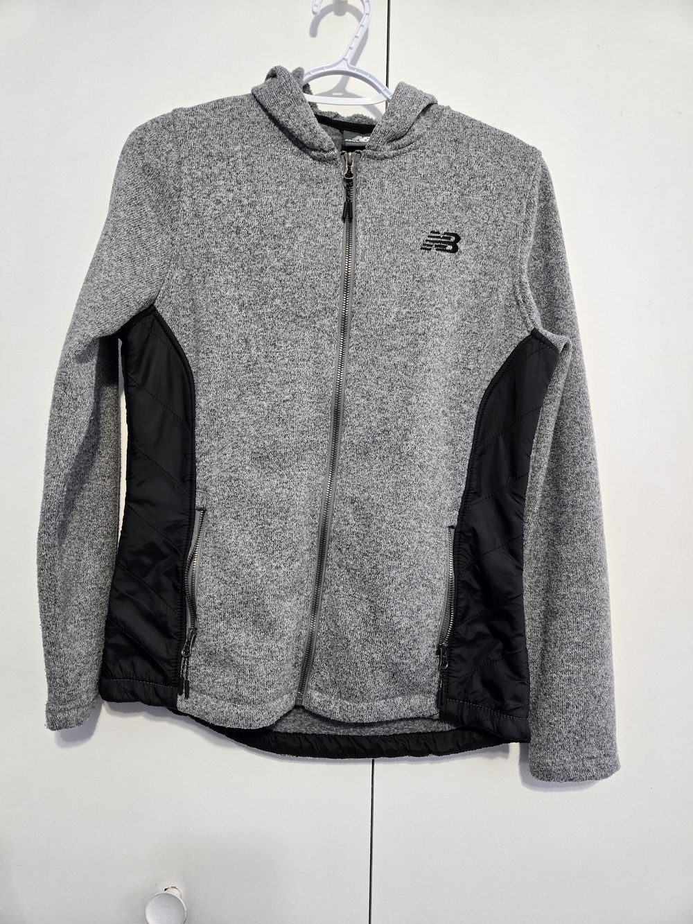 New Balance Hooded Fleece Jacket Gray Full Zip Quilted Medium
